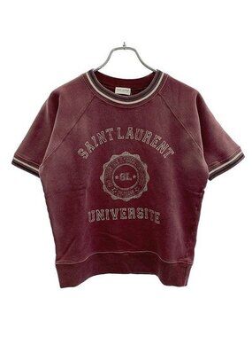 Saint Laurent Paris Carre Print Short Sleeve Top Burgundy XS